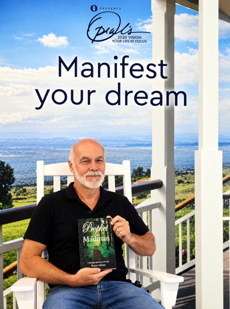 Author Bruce Adams holding Prophet or Madman